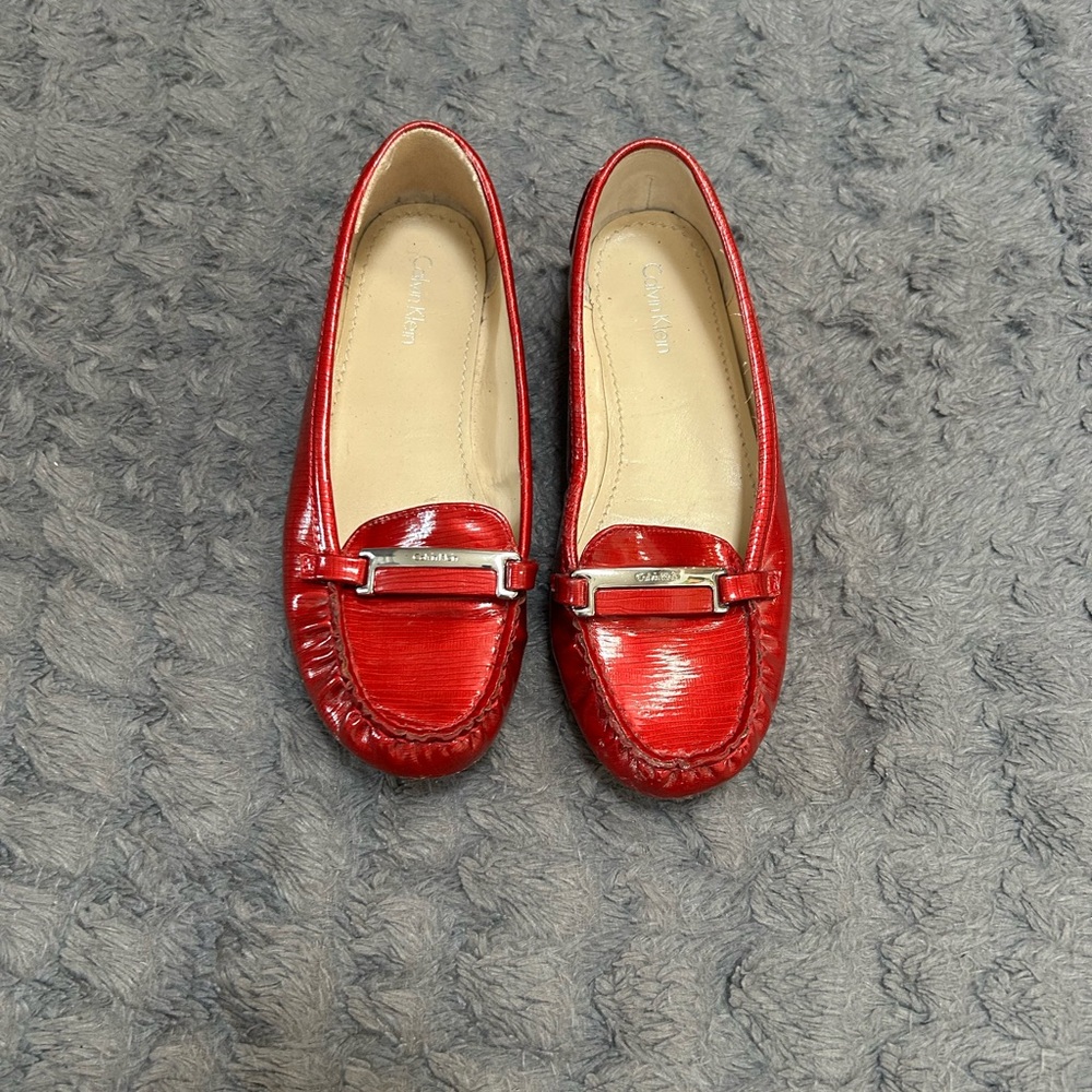 Calvin Klein Red Patent Leather Loafers Flats